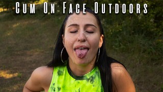 [POV] Ponytail Brunette in Sportswear Sucks Cock and Takes Facial Outdoors