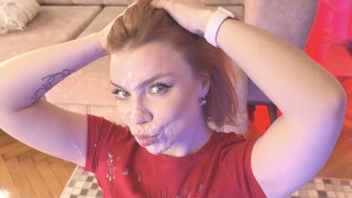 GIANT cumshot! Her face is COMPLETELY covered sperm