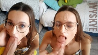 Nerdy stepsister persuaded me to give her mouth and on glasses