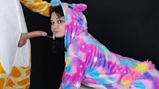 Gagging from a deep throat because his cock is huge